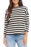 Karen Kane Petites Striped Boat Neck Top In Cream/black