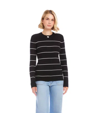 Karen Kane Stripe Ribbed Sweater In Off White With Black