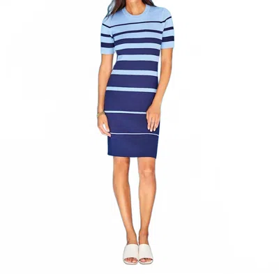 Karen Kane Stripe Ribbed Sweater Mini Dress In Lake In Blue