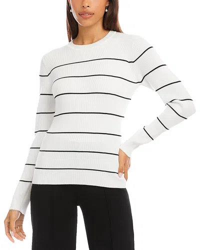 Karen Kane Stripe Rib Crewneck Sweater In White