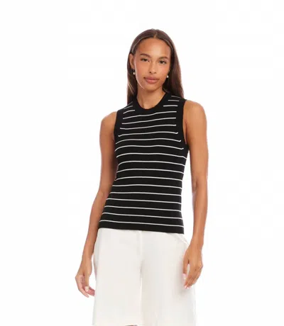 Karen Kane Stripe Ribbed Sweater Tank Top In Black With Off White In Multi
