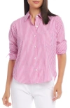 KAREN KANE STRIPE RUCHED SLEEVE COTTON BUTTON-UP SHIRT