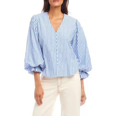 KAREN KANE KAREN KANE STRIPE RUFFLE CUFF COTTON BUTTON-UP TOP