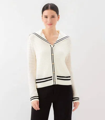 Karen Kane Stripe Sailor Collar Cardigan Sweater In Off White With Black