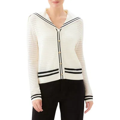 Karen Kane Stripe Sailor Collar Cardigan In White