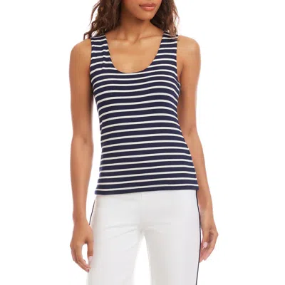 Karen Kane Stripe Scoop Neck Tank In Blue