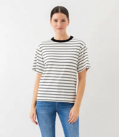 Karen Kane Stripe Short Sleeve Top In Off White With Black In Multi