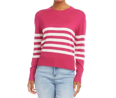 Karen Kane Stripe Crewneck Sweater In Pink/white