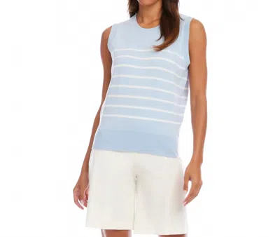 Karen Kane Stripe Sweater Tank Top In Blue With Off White In Animal Print