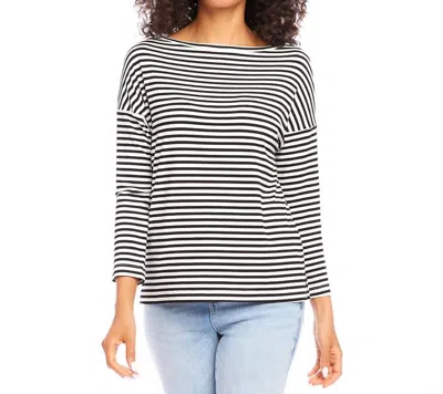Karen Kane Stripe Three Quarter Sleeve Boatneck Top In Gray
