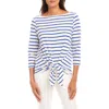 Karen Kane Stripe Boat Neck Tie Hem Top In White
