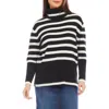 Karen Kane Stripe Turtleneck Sweater In Black With Cream