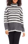 Karen Kane Stripe Turtleneck Sweater In Dark Gray