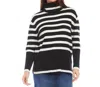 Karen Kane Stripe Turtleneck Sweater In Black And Cream
