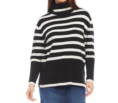 Karen Kane Stripe Turtleneck Sweater In Black And Cream