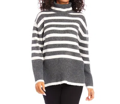 Karen Kane Stripe Turtleneck Sweater In Dark Gray
