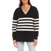 Karen Kane Stripe V-neck Sweater In Black
