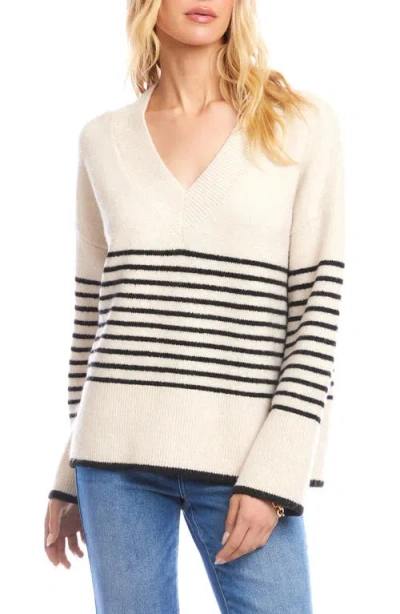 Karen Kane Stripe V-neck Sweater In Multi