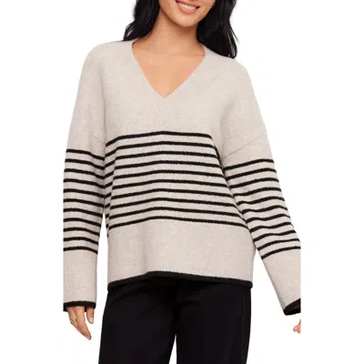 Karen Kane Stripe V-neck Sweater In Neutral