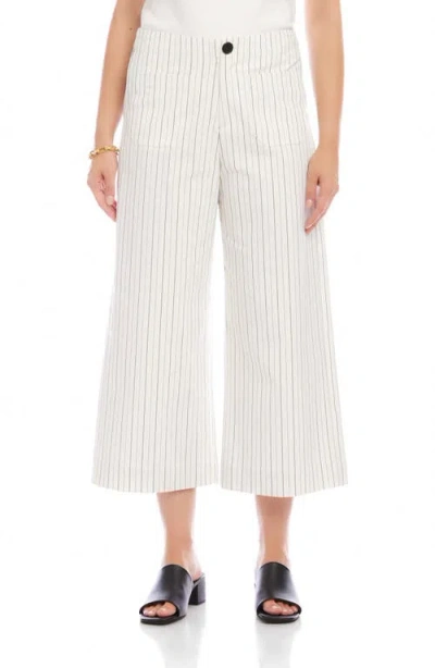 Karen Kane Stripe Cropped Wide-leg Pants In Off White With Black