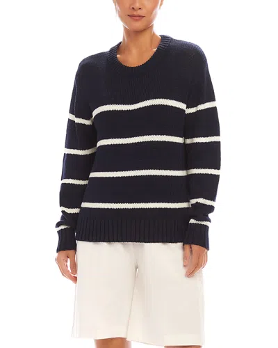 Karen Kane Striped Crewneck Sweater In Navy