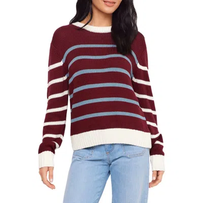 Karen Kane Stripe Crewneck Sweater In Burgundy