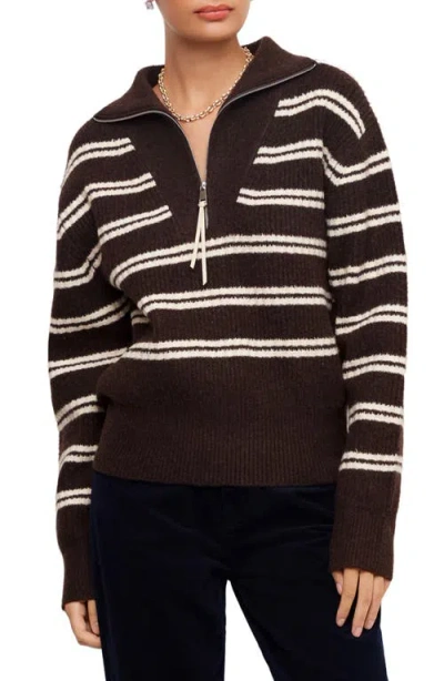 Karen Kane Striped Half Zip Sweater In Brown