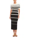 Karen Kane Rib Stripe Short Sleeve Midi Sweater Dress In Black