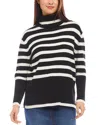 Karen Kane Stripe Turtleneck Sweater In Black/cream