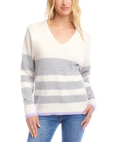 Karen Kane Striped V-neck Sweater In White