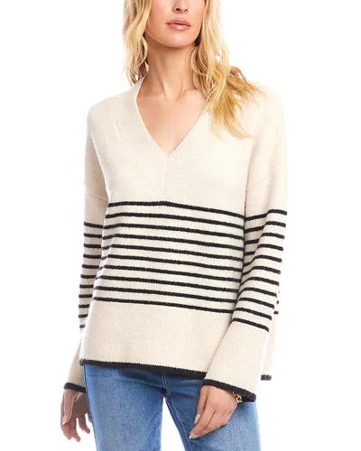 Karen Kane Striped V Neck Sweater In White