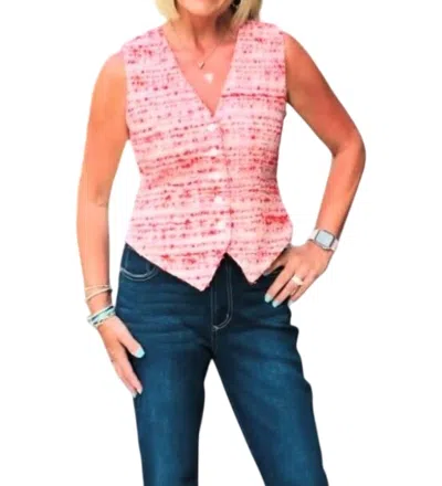Karen Kane Super Bloom Tweed Vest In Red
