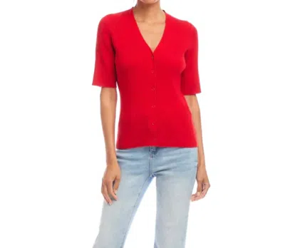 Karen Kane Suzette Short Sleeve Ribbed Cardigan Sweater In Red