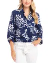 Karen Kane Tassel Tie Waist Shirt In Navy