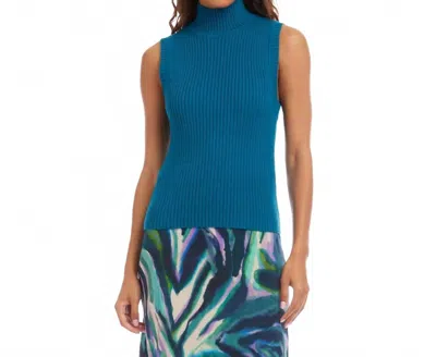 Karen Kane Terra Turtleneck Sweater Tank In Teal In Blue