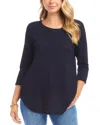 Karen Kane Textured Shirttail Top In Navy