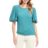 Karen Kane Textured Puff Sleeve Top In Aqua