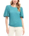 Karen Kane Textured Puff Sleeve Top In Aqua