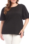 Karen Kane Textured Puff Sleeve Top In Black