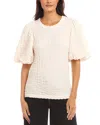 Karen Kane Puff Sleeve Textured Shirt In Cream