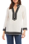 Karen Kane The St. Tropez Linen Blend Tunic In Off White/black
