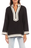 Karen Kane The St. Tropez Linen Blend Tunic In Black/cream