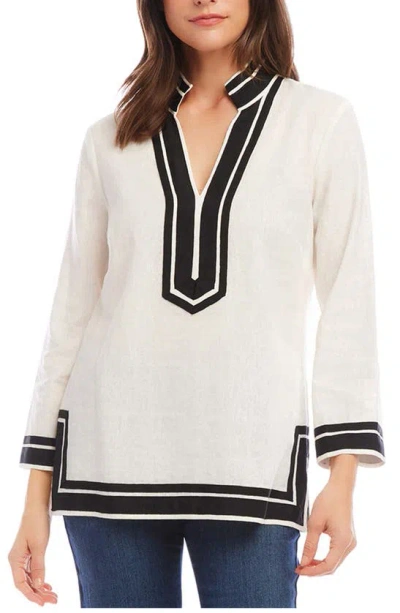 Karen Kane The St. Tropez Linen Blend Tunic Top In Off White W/ Black