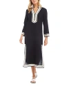 Karen Kane The St. Tropez Long Sleeve Linen Blend Midi Dress In Black