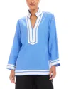 Karen Kane The St. Tropez Linen Blend Tunic Top In Blue