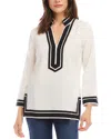 Karen Kane The St. Tropez Linen Blend Tunic In Off White/ Black