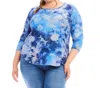 Karen Kane Three-quarter Sleeve Burnout Shirttail Top - Plus In Tie-dye In Blue