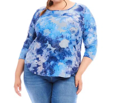 Karen Kane Three-quarter Sleeve Burnout Shirttail Top - Plus In Tie-dye In Blue