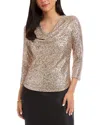 Karen Kane Three Quarter Sleeve Drape Front Sequin Top In Gray