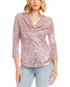 Karen Kane Three Quarter Sleeve Drape Front Sequin Top In Pink